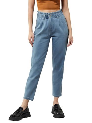 dolce crudo women's blue tapered fit high rise regular stretchable denim jeans (doss22den12-21-115-30, blue, 30)