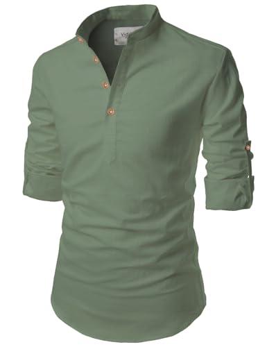 vida loca full sleeve mandarin collor cotton casual slim fit shirt for men's (sea green, 36)