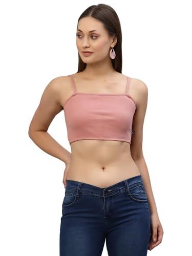 rigo women peach strappy ribbed crop top