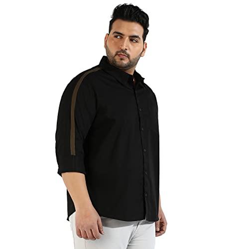 instafab plus men's jet black side striped shirt for casual wear | spread collar | long sleeve | button closure | shirt crafted with comfort fit for everyday wear