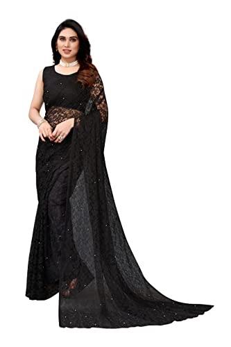 yashika women's jacquard net standard length saree (abira black