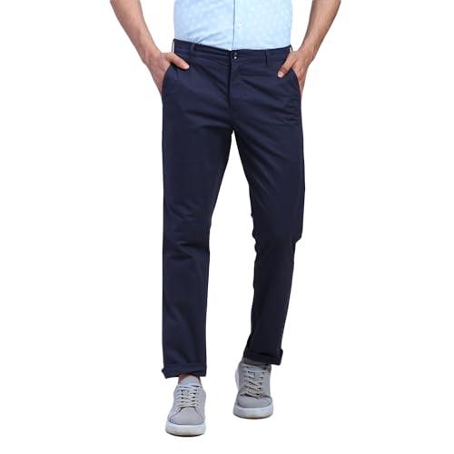 color plus men's slim fit cotton blend solid piece dyed pattern flat front casual trouser blue