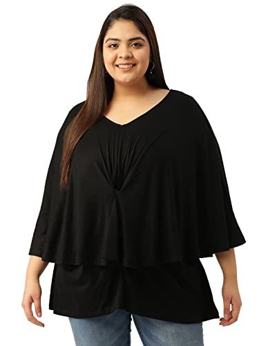 therebelinme plus size women's black solid color layered top(xxxl)