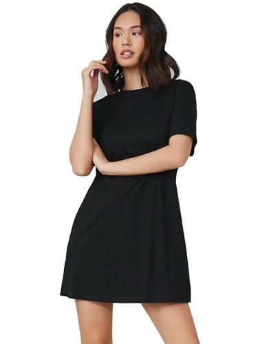 aahwan black solid round neck short sleeve tee dress for women's & girl's (278-black-xs)