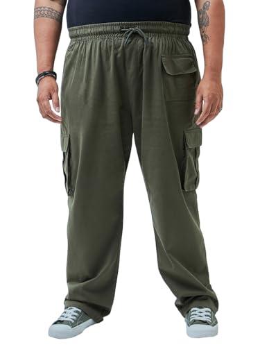 bewakoof men's solid oversized fit cotton blend plus size cargo pants_609779_green_42