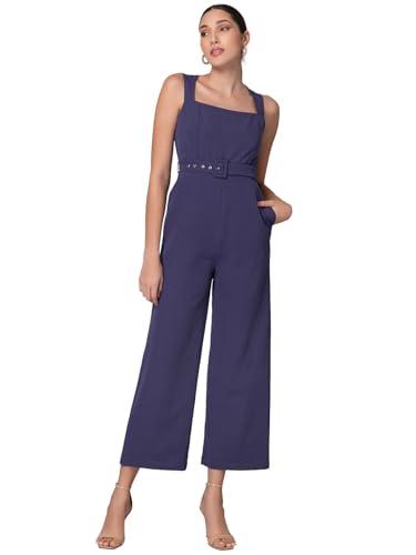 faballey purple jumpsuit with buckled fabric belt