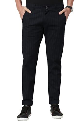 majestic man slim fit cotton blend lycra casual solid trouser (32, dark navy)