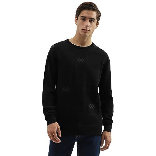 united colors of benetton men's regular fit crew neck brand logo sweater (size: 2xl)-23a1jbon1065i100 black