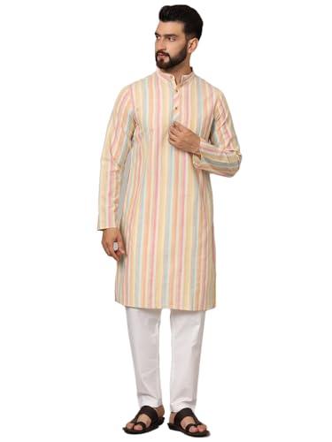 latest chikan men's cotton regular premium long kurta full sleeves - casual ethnic wear - lk-ms-y-38 yellow