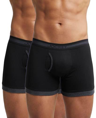 jockey men's super combed cotton rib solid boxer brief with stay fresh properties (pack of 2)_style_1017_black & black melange_xl