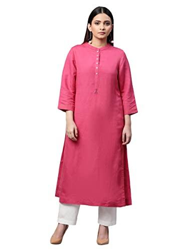 linen rose pink solid kurta for woman (size: xl)-lcwed007lkcros0160