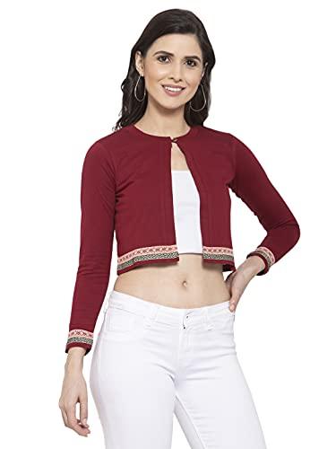 style quotient women maroon black crop shrug (ss21sqhemlace2_win-l)