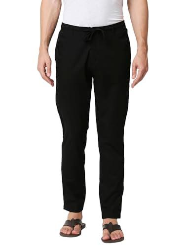 bewakoof men's solid regular fit cotton trousers_ 330851 black_ xl