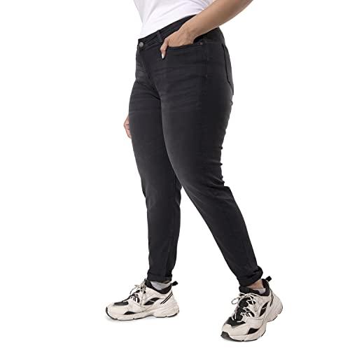 instafab plus women's charcoal black women's slim-fit denim jeans for casual wear | plus-size | dark-wash | 5 pockets | button closure | denim jeans crafted with comfort fit for everyday wear