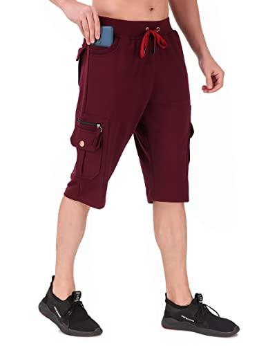 uzarus men's cargo capri shorts with 9 pockets (l, wine)