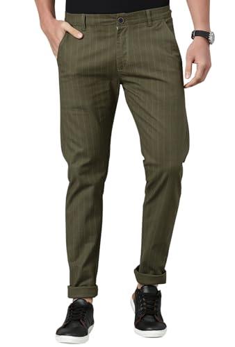 majestic man textured relaxed slim fit cotton blend lycra casual solid trouser (30, olive)