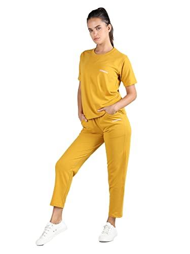 chkokko women casual summer track suit t-shirt trackpant co-ord set mustard l