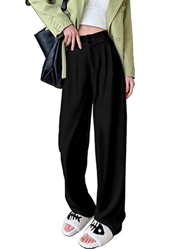 aahwan solid charcoal black korean baggy parallel loose formal pant for women's & girls' with pocket (220_black-xs)