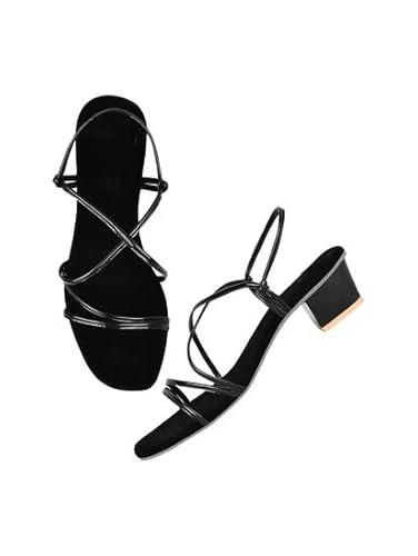 jm looks black kitten heel sandal for women's block heel sandal comfortable heel sandal trendy flatform sandals for girls casual & stylish, 7 uk