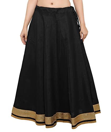 studio shringaar women's maxi readymade lehenga skirt with golden zari borders (free size, black)