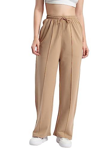 bewakoof women's solid cotton blend pants - regular fit_580433_brown_30