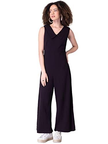 faballey wine collared trim jumpsuit