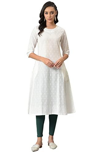 w for woman women's cotton floral regular kurta (22few14796-116333_ecru_s)