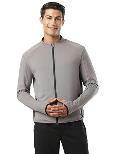 jockey men's polyester sp17 soft touch microfiber elastane stretch thumbhole standard length jacket with stay dry treatment_quite shade_l, grey