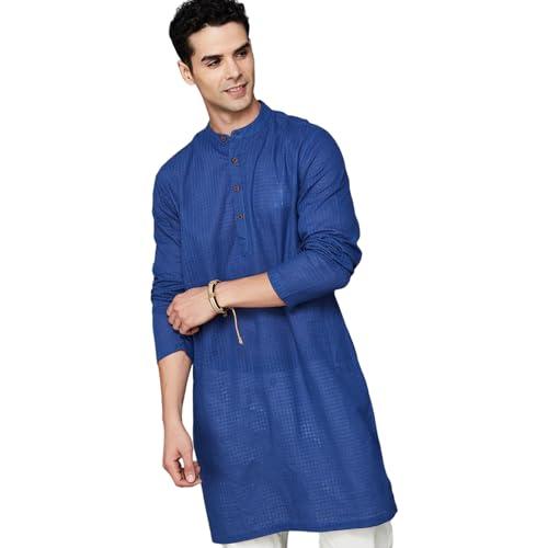 melange by lifestyle men's cotton regular kurta (1000013385564 blue