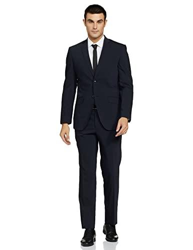 raymond wool blend men's full sleeve contemporary fit dark blue formal suit (rpdc01293-b8 104)