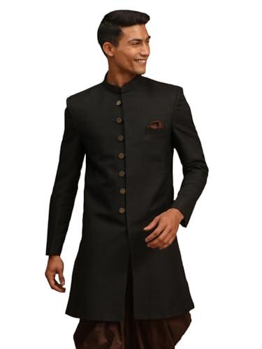 vastramay men's black silk blend sherwani only top