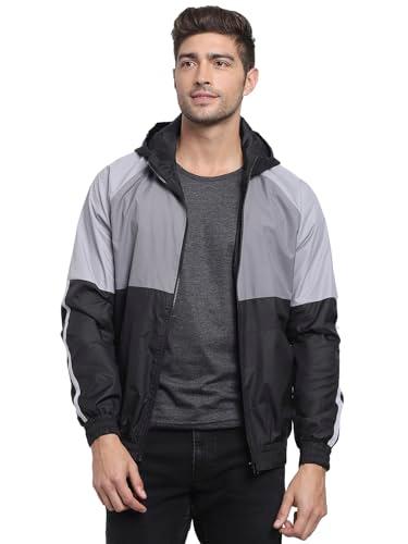 bewakoof air 1.0 men's solid regular fit full sleeve round neck 100% polyester windcheater jacket_ 367108 black m