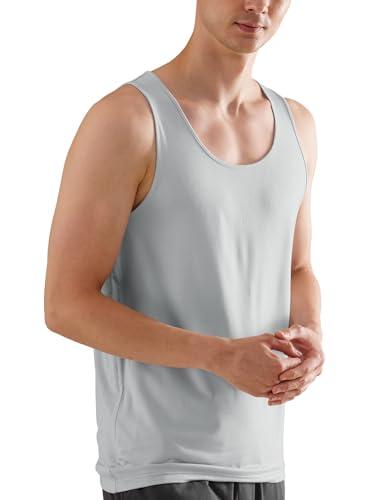 damensch men's neo-skin anti-microbial slub anti-odour bamboo rayon fabric round neck vest (crisp grey, small)