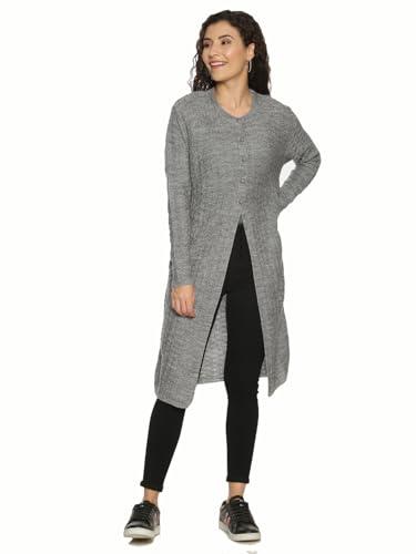 clapton women round neck fullsleeves self desgin cardigan has straight hem & button closure ady8005-l.grey_xl