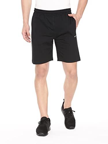 pepe jeans athleisure men knit cotton stretch shorts | breathable cotton jersey, gym and casual wear | with drawstring and zip pocket in black - l