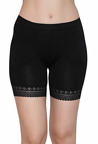 glamoras women's/girl's 4 way stretch cotton spandex high waist safety pants/cycling lace shorts with pockets, size-medium, beige (black, 1)