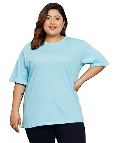 funday fashion cotton half sleeve oversized t-shirt for women(plus sized) (x-large, sky blue)