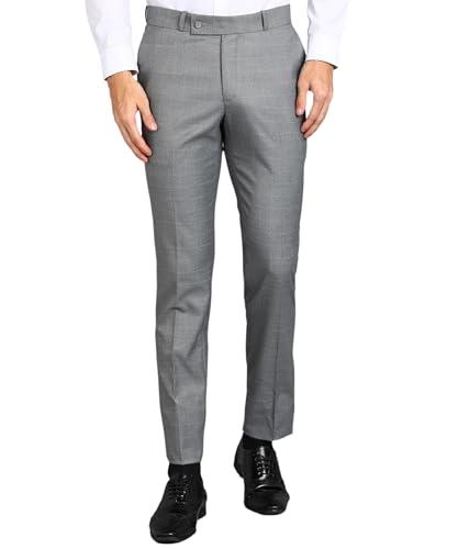 ghpc stylish slim fit light grey polyester lycra stretchable formal pant for men | mens fashion checkered wear dress trousers pants for office or party (ft100101 38)