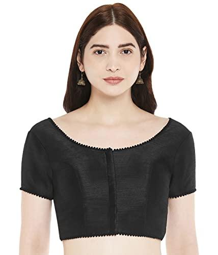 studio shringaar women's readymade polyester padded saree blouse with short sleeves.(black, 42)