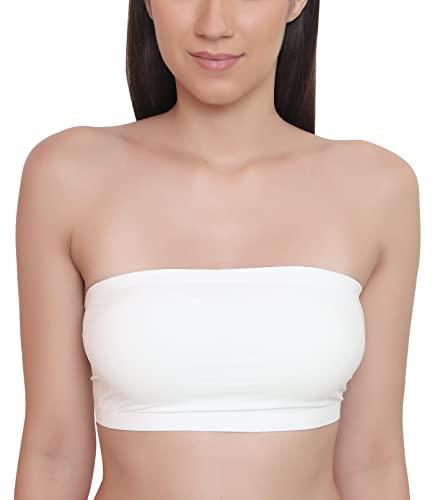 glamoras women’s nylon spandex tube bra padded full coverage non wired seamless strapless stretchable back hook bandeau top bras comfort fit for girls - free size, white