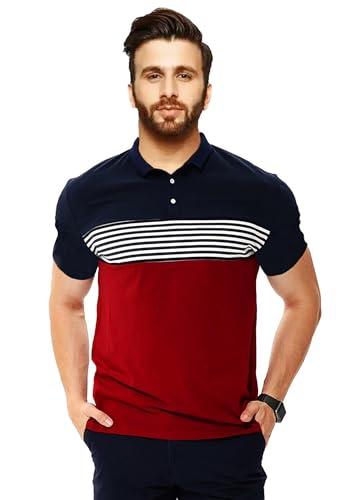 leotude men's regular fit half sleeve matty polo t-shirt (p67_blk_p_black_maroon_3xl)