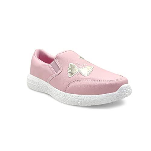 kazarmax women pink gold butterfly embroidered slip-on sneakers - 6 uk