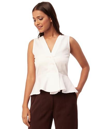 moomaya women's solid peplum top, v neck sleeveless cotton slub formal top blouse