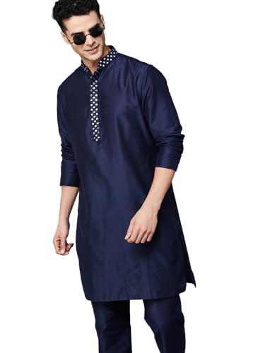 melange by lifestyle men's viscose regular kurta set (1000013518266 blue