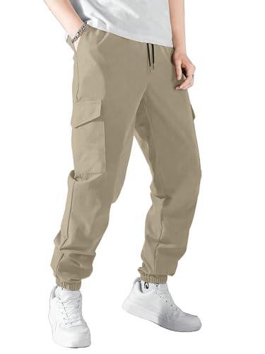 aahwan solid beige drawstring waist flap pocket side cargo casual formal pants for men's & boys' (252-khaki-34)