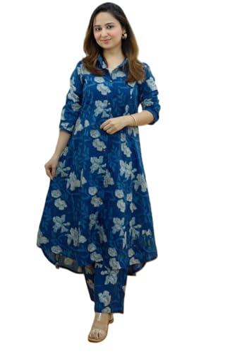 leriya fashion ethnic co ord set for women kurta set for women | 2 piece kurta set | kurta with pant for women | kurti and pant (xxx-large, blue) lf-w1818&tr875