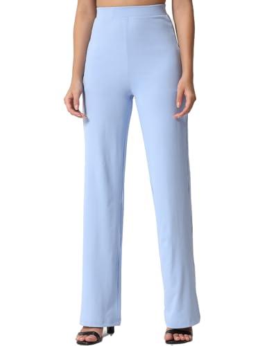 kotty womens high rise regular fit lycra blend trousers sky blue