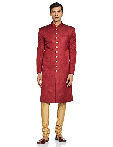 ethnix men's classic sherwani with churidar jacket (rtsb00131-m8_dark maroon_96)