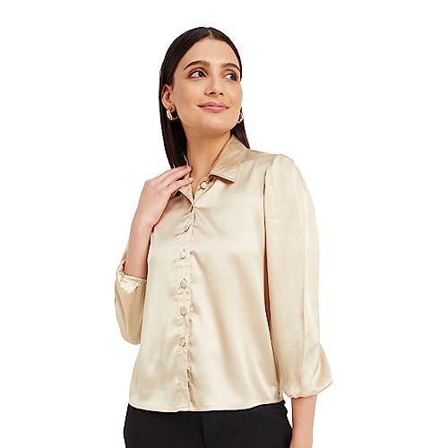 drape and dazzle casual full sleeve solid formal satin shirt shirt | stylish shirt for women (xl, golden)