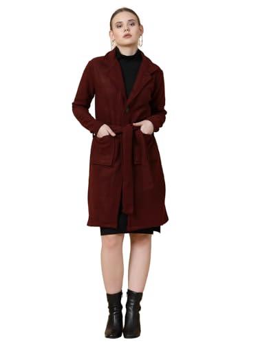 rigo women maroon cotton full sleeves long overcoat